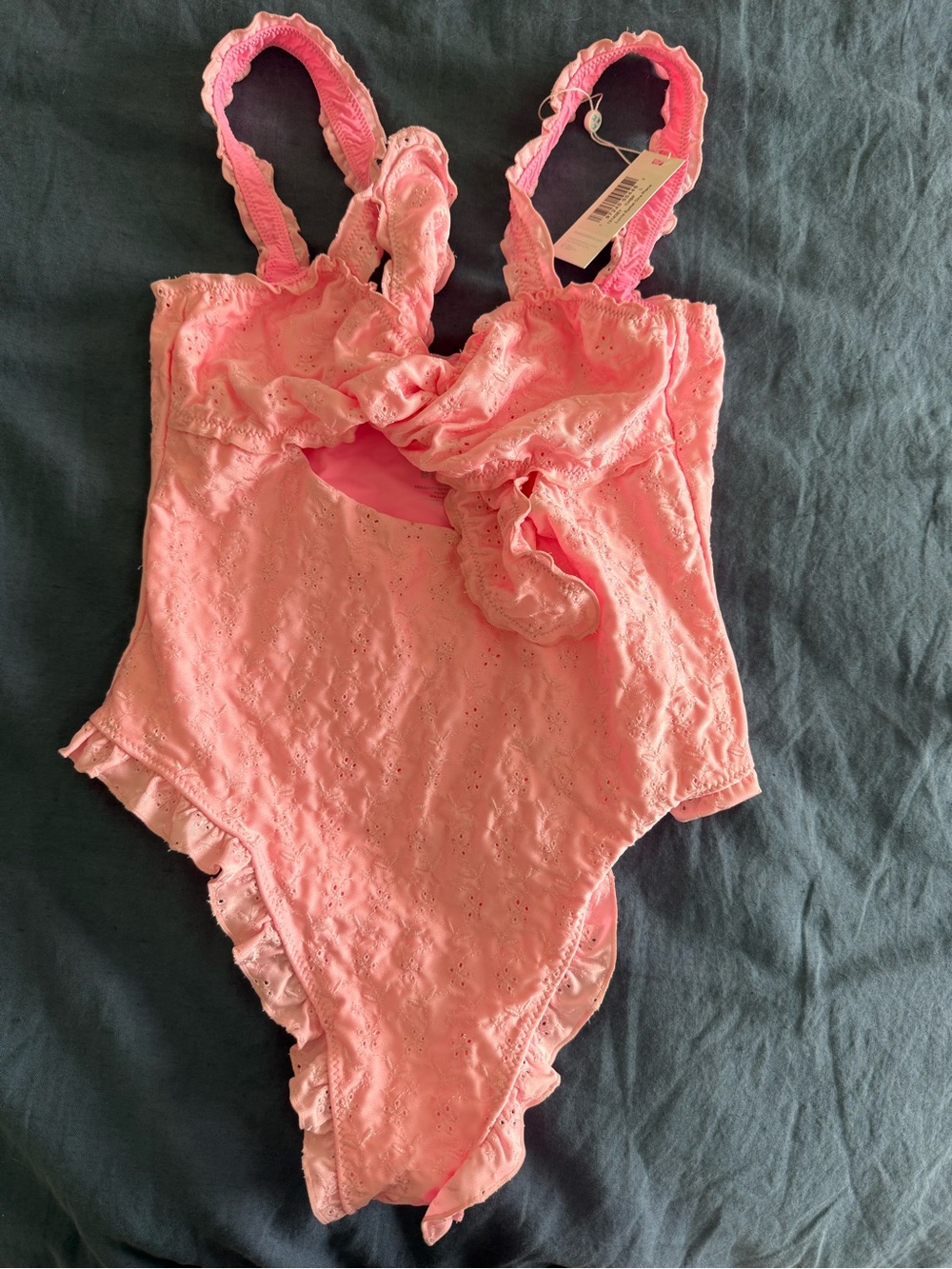 Frankie's Bikinis Pink Lucia Eyelet One-Piece Swimsuit large new nwt w liner - Picture 3 of 5